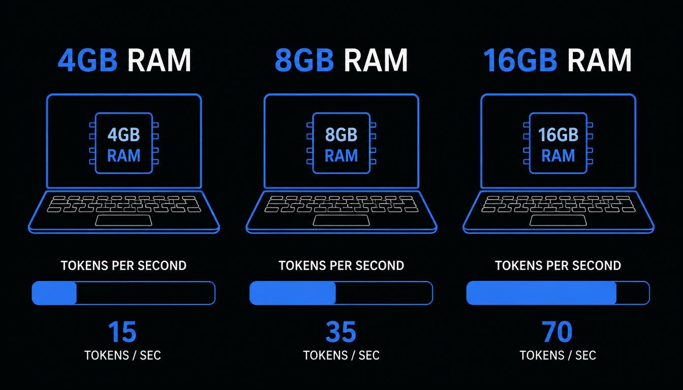 Hardware tiers for running local LLMs — 4GB, 8GB, and 16GB RAM comparison